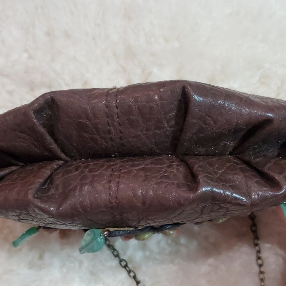 Mary Frances VINTAGE Brown Leathrr Embellished Beaded Shoulder Bag 8 X 4.5 - Picture 4 of 8